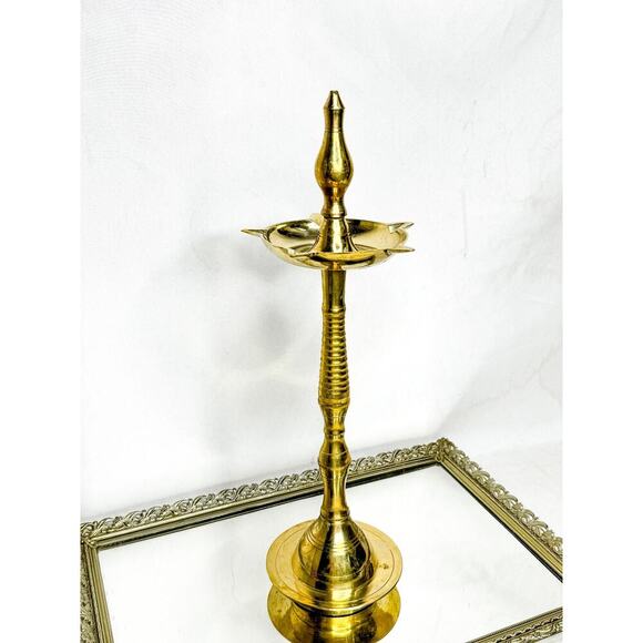 Bronze Nilavilakku Kerala Oil Lamp (Gold) Bronze Long Oil Lamp Traditional Lamps - Picture 2 of 7